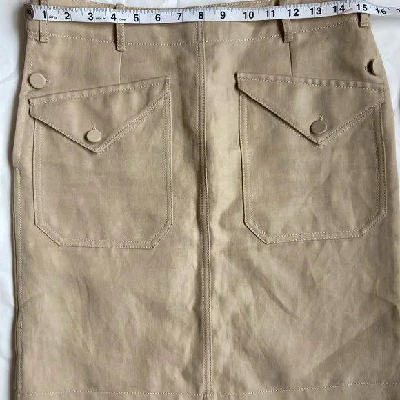 Hermes Womens Two Pocket Button Up Knee Length Pencil Skirt Beige Size 38 - Picture 2 of 12